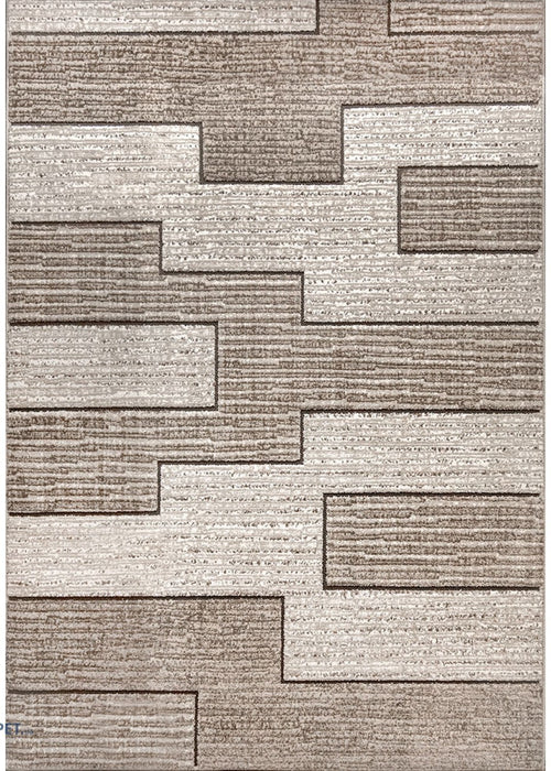 Detaliu model geometric pe covor modern crem maro