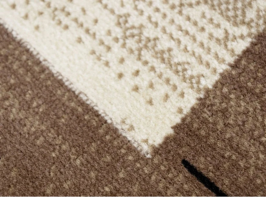 detaliu model geometric covor modern oval bej maro