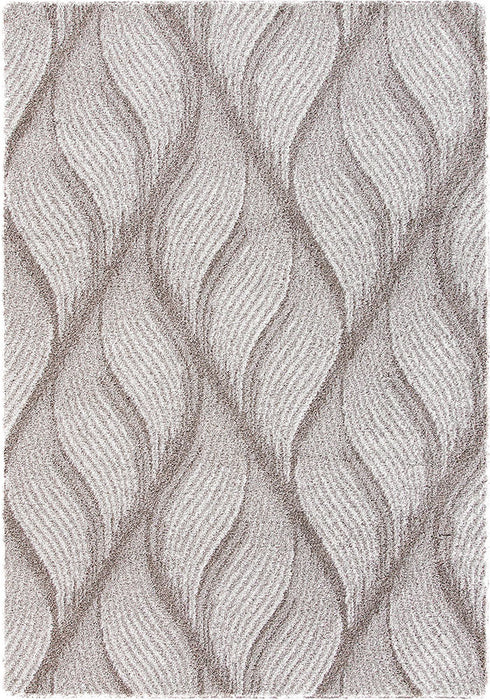 detaliu model ondulat pe covor crem bej modern