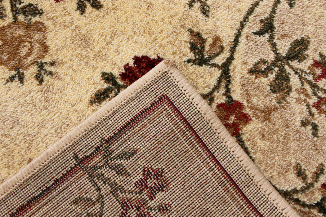 detaliu spate covor modern floral crem bej cu finisaj rezistent