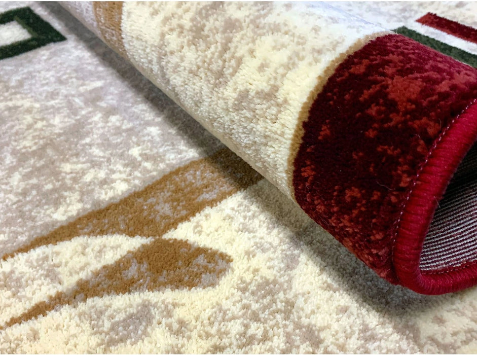 Detaliu textura covor crem grena modern cu fir scurt dens material rezistent si confortabil pentru utilizare zilnica