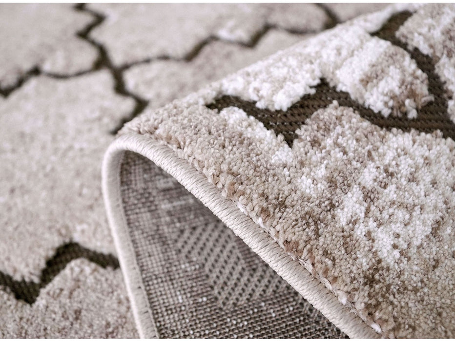 Detaliu textură moale covor modern geometric crem maro