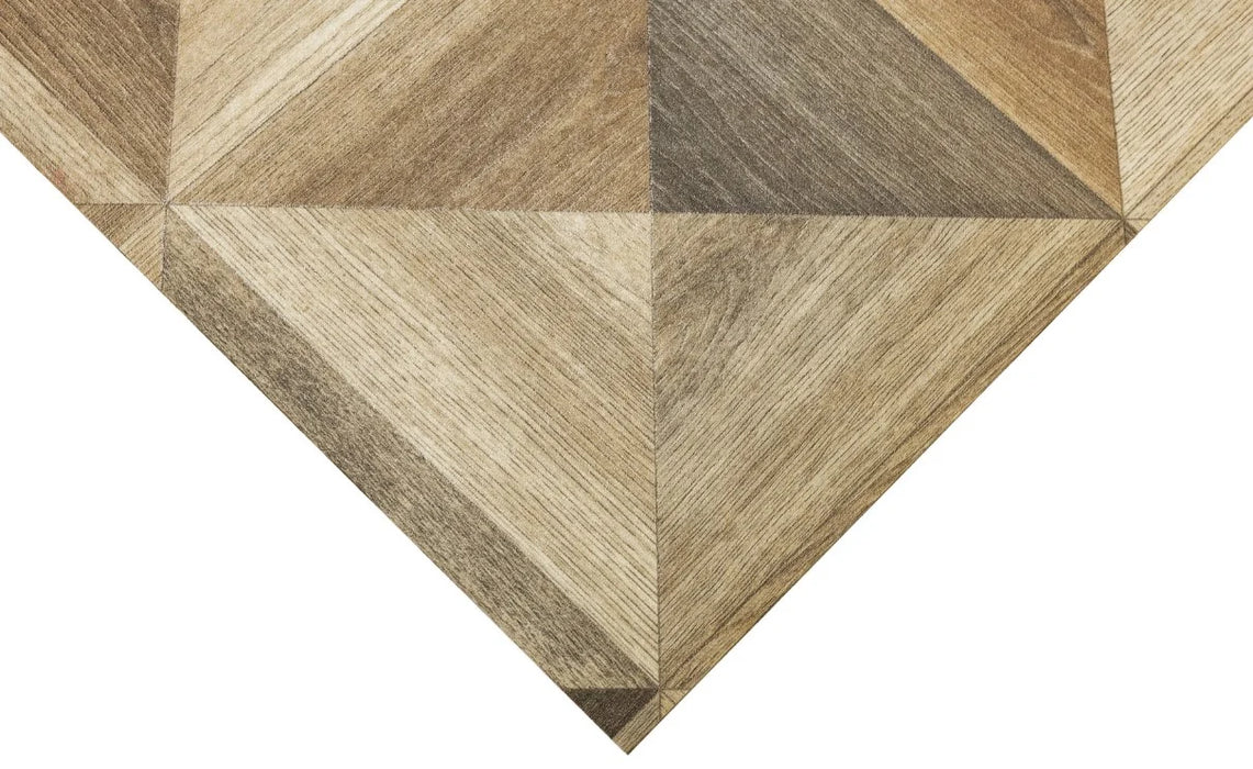 Linoleum bej maro cu model geometric, detaliu colt pentru pardoseala moderna