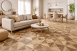 Linoleum bej maro cu model geometric pentru living, pardoseala moderna si eleganta