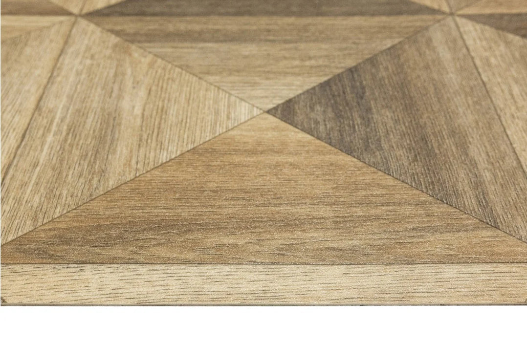 Linoleum bej maro model lemn geometric, aspect natural si usor de intretinut