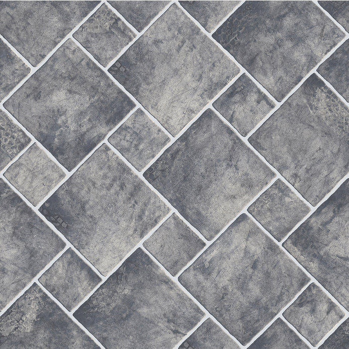 Detaliu linoleum gri inchis cu textura piatra, pardoseala rezistenta si eleganta