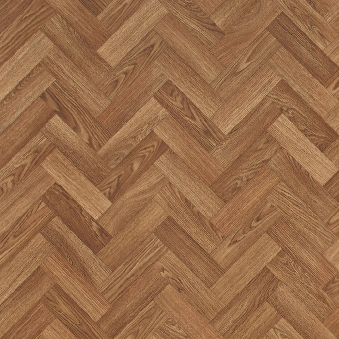 Detaliu linoleum maro model herringbone cu textura lemn natural