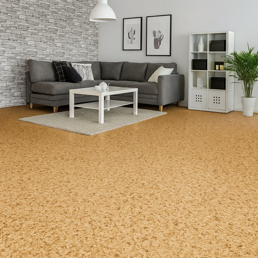Linoleum PVC bej pentru living, pardoseala moderna, rezistenta la trafic si usor de intretinut
