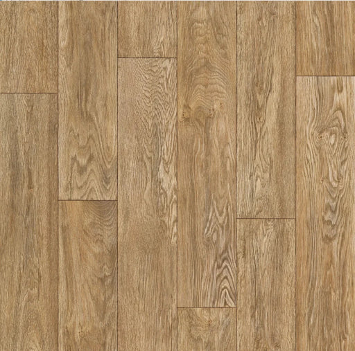 Detaliu linoleum PVC bej maro cu textura lemn modern, ideal pentru interior luminos si elegant