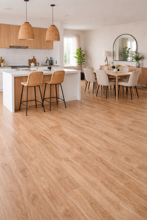 Linoleum PVC efect lemn pentru living si bucatarie, rezistent la trafic intens, aspect natural si modern