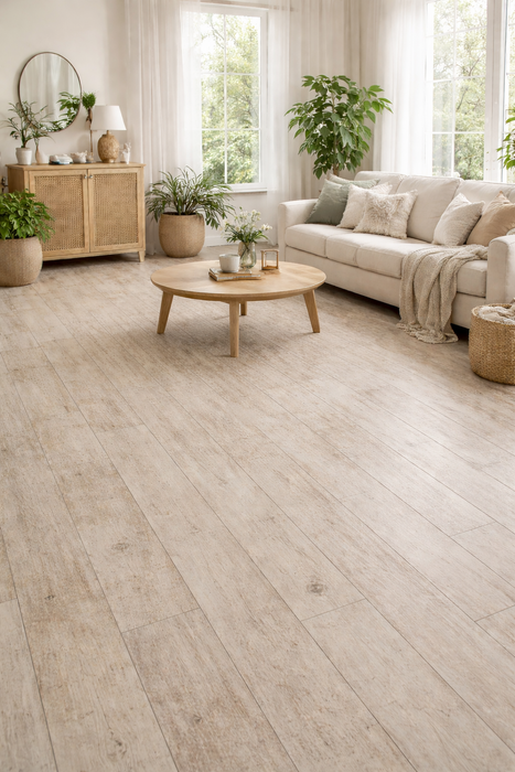 Linoleum PVC pentru living cu efect lemn deschis, pardoseala moderna pentru casa, rezistenta si usor de curatat