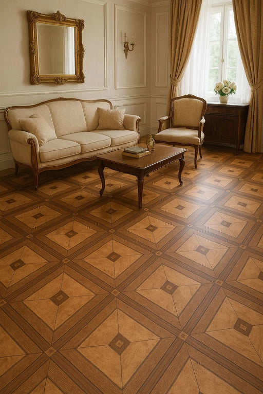 Linoleum PVC maro model clasic pentru living, pardoseala eleganta si rezistenta la trafic