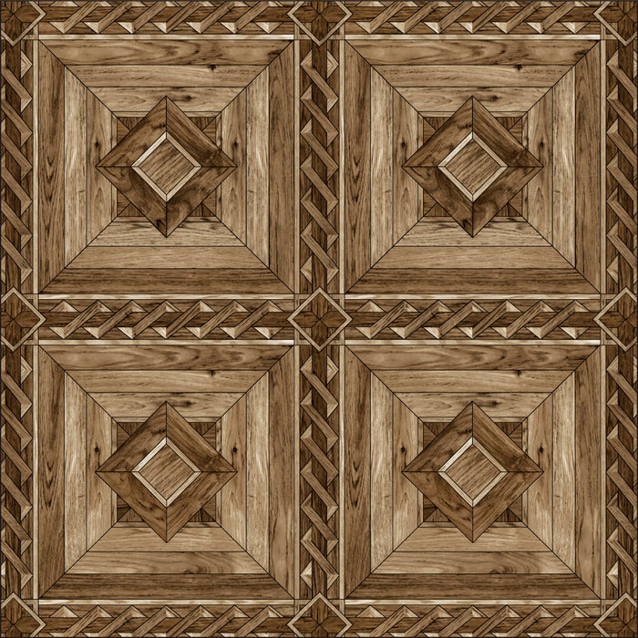Linoleum PVC maro cu model lemn clasic geometric, pardoseala eleganta si rezistenta pentru interior