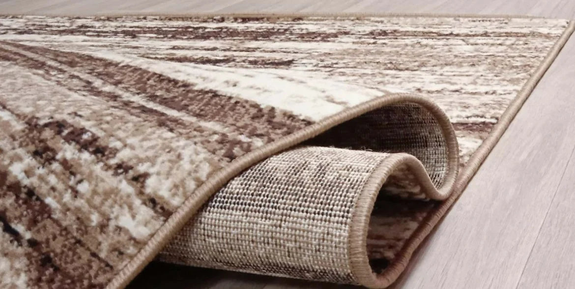 Margine covor modern maro bej cu finisaj rezistent si cusatura precisa