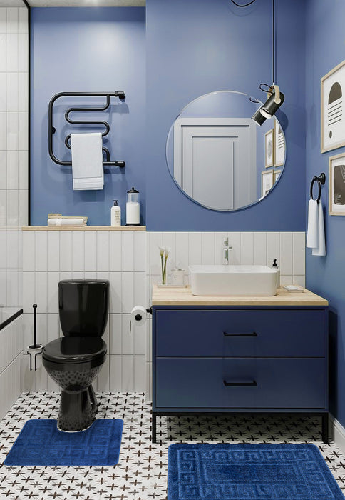 set covor baie antiderapant albastru inchis 2 piese covor wc si covor pentru baie moderna