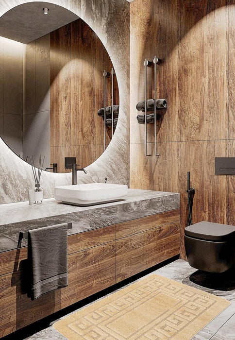 set covor baie antiderapant bej 2 piese covor wc si covor pentru baie moderna