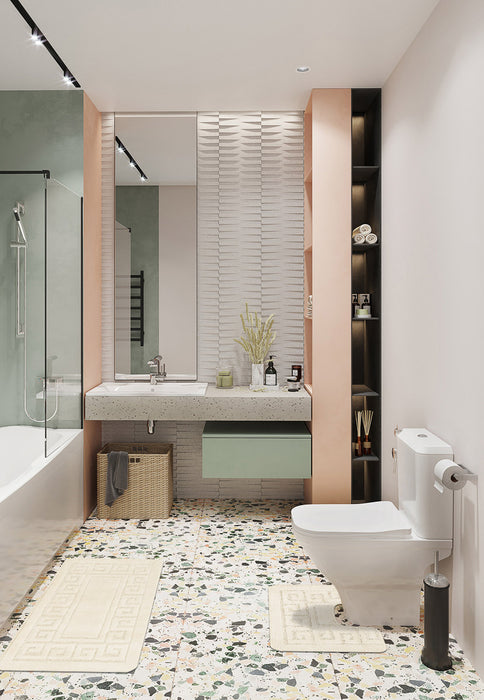 set covor baie antiderapant ecru 2 piese covor wc si covor pentru baie moderna