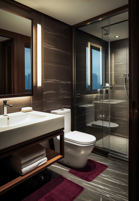 set covor baie antiderapant mov 2 piese covor wc si covor pentru baie moderna