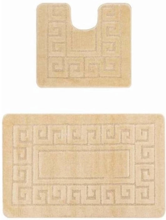 set covorase baie antiderapante bej 2 piese covor wc si covor baie moale pentru baie moderna