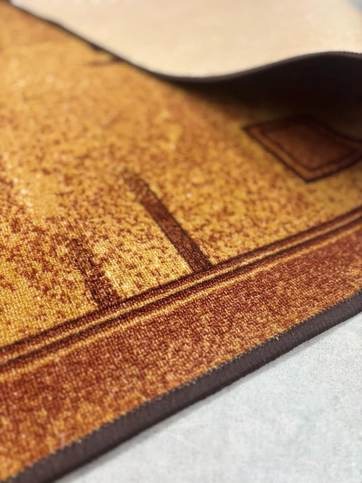 Traversa antiderapanta pentru hol maro, model modern geometric, stabila pe podea