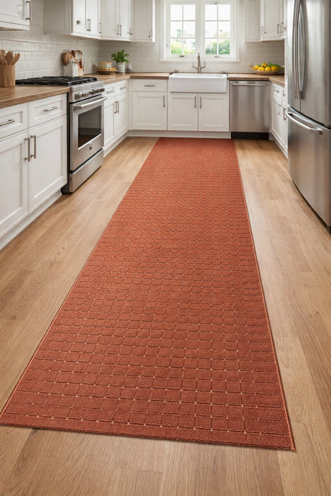 Traversa bucatarie antiderapanta portocalie, covor bucatarie lung modern pentru bucatarie si hol