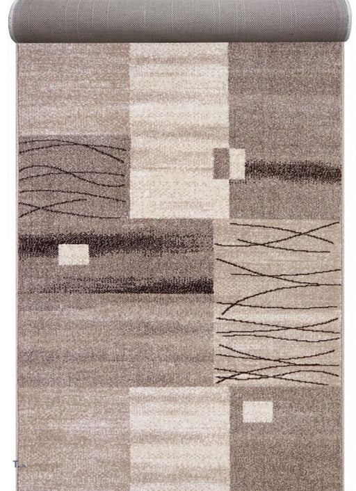 Traversa covor bej maro geometrica festonata pentru hol modern