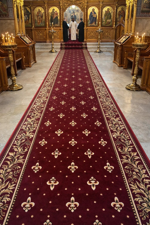 Traversa covor bisericeasca grena cu model crini aurii pentru biserica