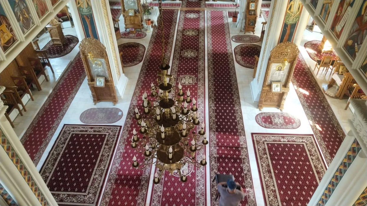 Traversa covor bisericesc grena cu model religios vultur bicefal