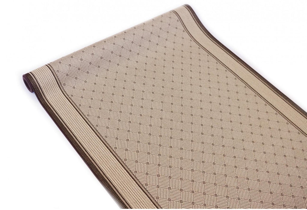 Traversa covor bucatarie antiderapanta bej maro, margini festonate si design elegant