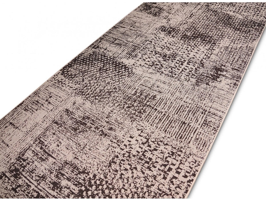 Detaliu traversa covor bucatarie antiderapanta bej maro, fir scurt si margini festonate