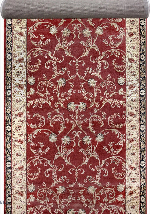 Traversa covor clasica grena cu model traditional si bordura ornamentala eleganta