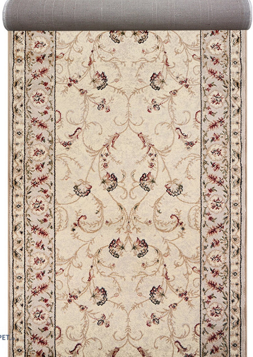 Traversa covor clasica pentru hol crem bej cu model traditional si bordura eleganta