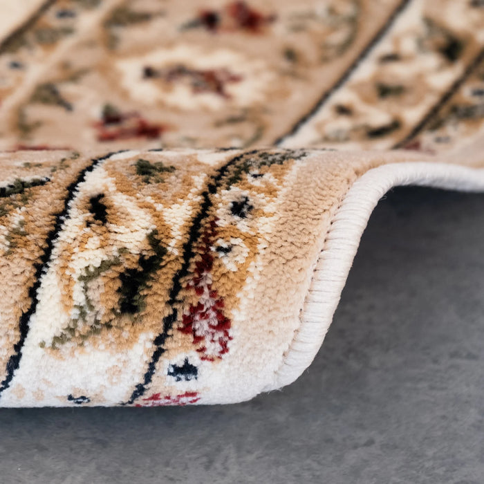 Detaliu material traversa covor crem bej grosime medie tesatura rezistenta la trafic zilnic pentru hol