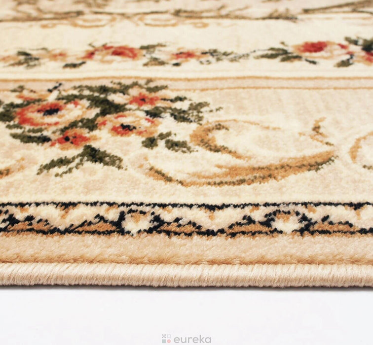 Traversa covor crem cu bordura decorativa clasica potrivita pentru hol si culoar stil traditional