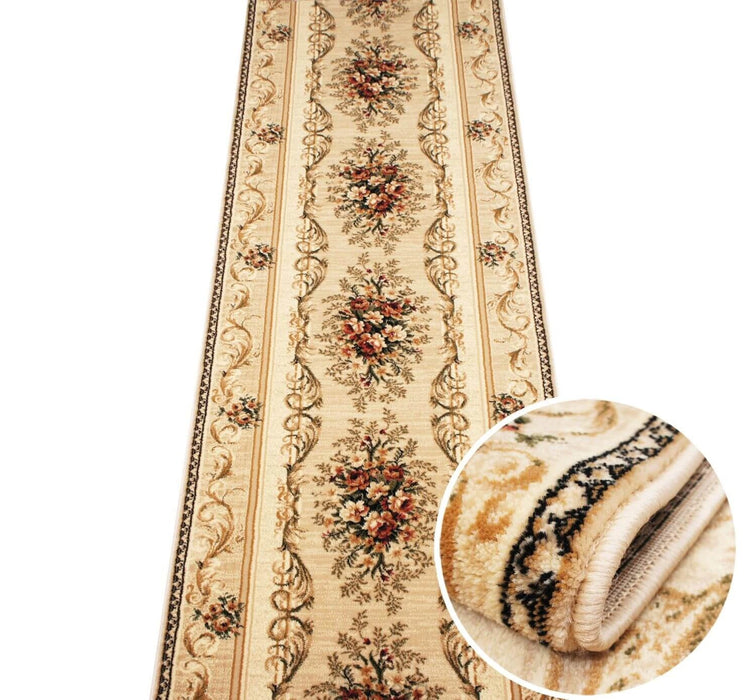 Traversa covor crem clasica rulata material dens rezistent potrivit pentru trafic zilnic pe hol