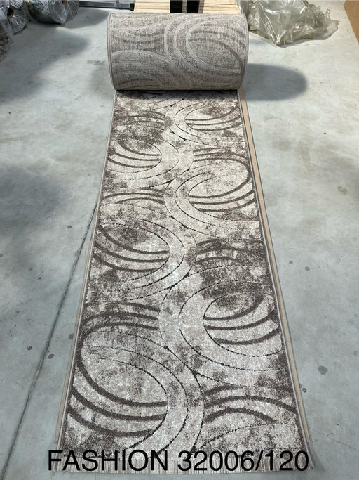 Traversa covor crem maro moderna pentru hol lung cu design abstract