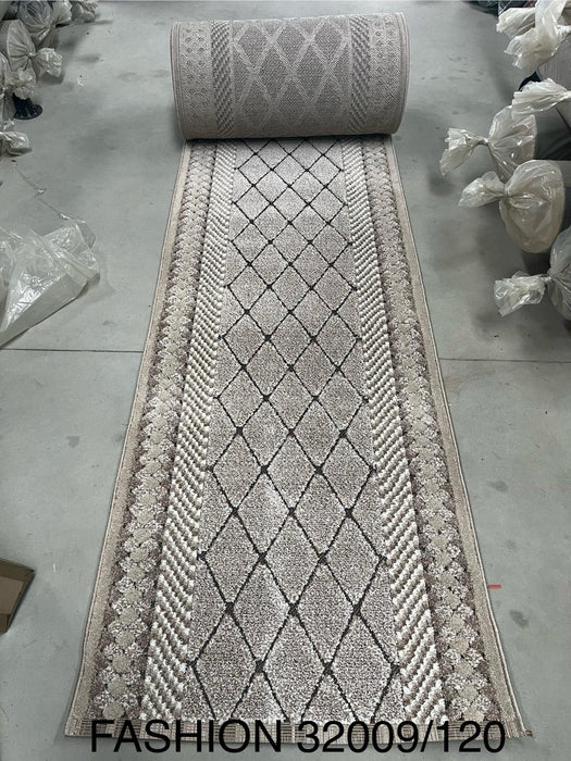 Traversa covor moderna crem maro pentru hol lung cu model geometric elegant