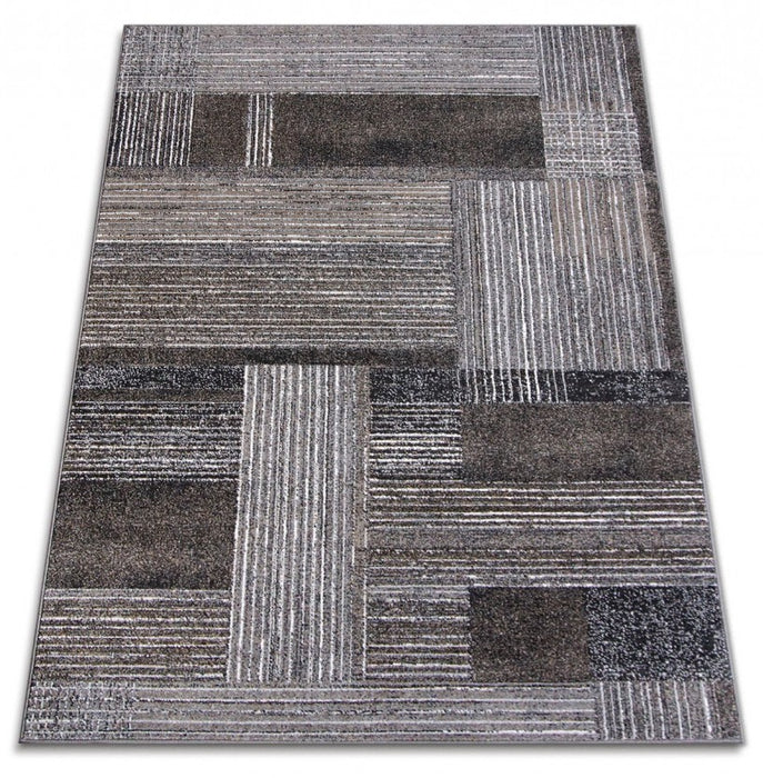 Covor traversa model geometric patchwork in nuante gri si maro stil modern pentru casa