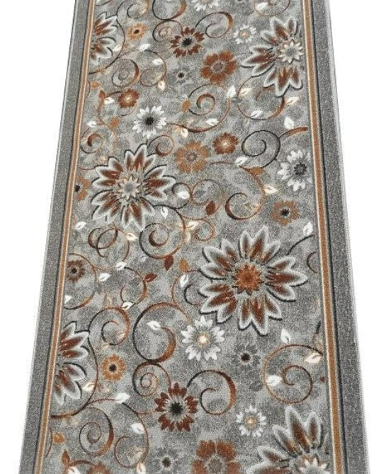 Traversa covor gri floral pentru living sau hol, design modern si rezistent