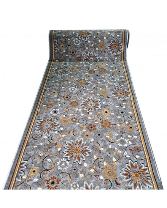 Traversa covor gri floral model modern lung, ideala pentru hol sau bucatarie