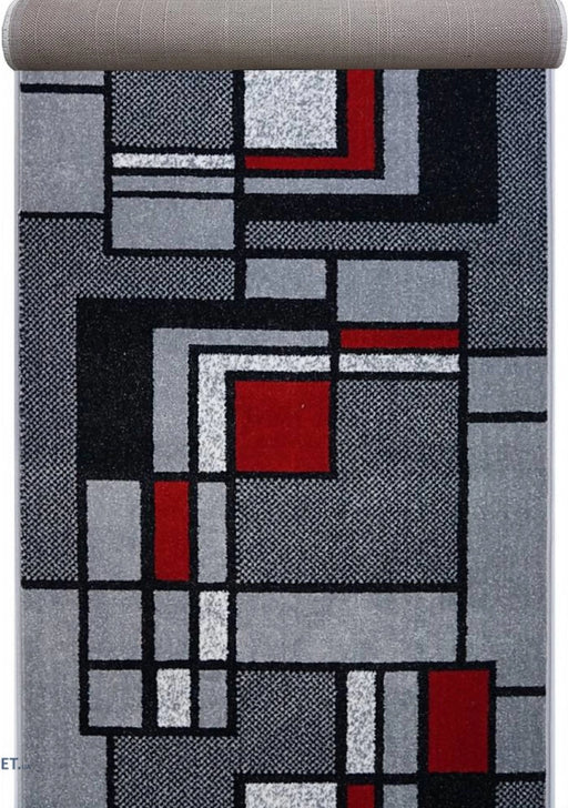 Traversa covor gri moderna pentru hol si living cu design geometric contemporan
