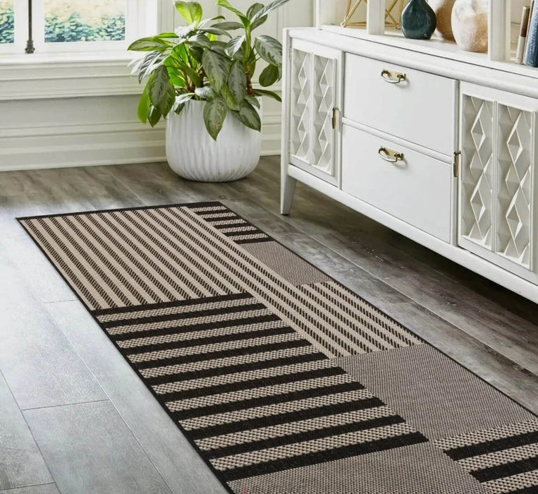 covor bucatarie lung crem maro model geometric modern covor hol usor de curatat