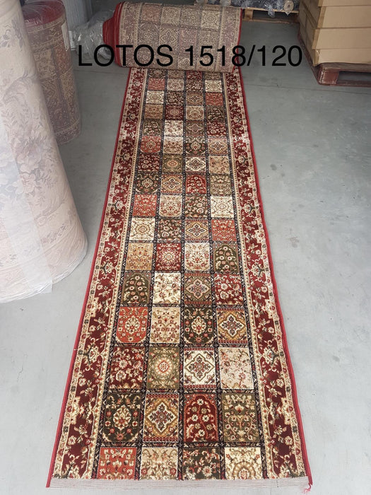 Traversa covor hol lunga clasic grena crem festonata model persan patchwork tip timbre pentru coridor si zone cu trafic intens