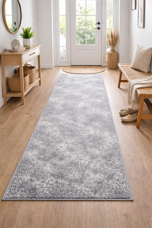 Traversa covor moderna gri pentru hol lung si living, design elegant rezistent la trafic