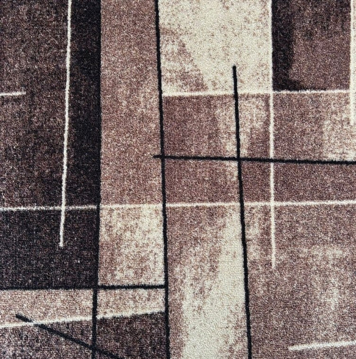 Traversa covor lung pentru hol sau bucatarie, bej maro cu design geometric modern