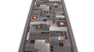 Traversa covor lung pentru hol sau bucatarie, gri cu suport pasla si design geometric