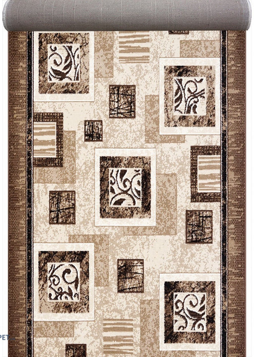 Traversa covor maro bej cu model geometric moderna pentru hol lung