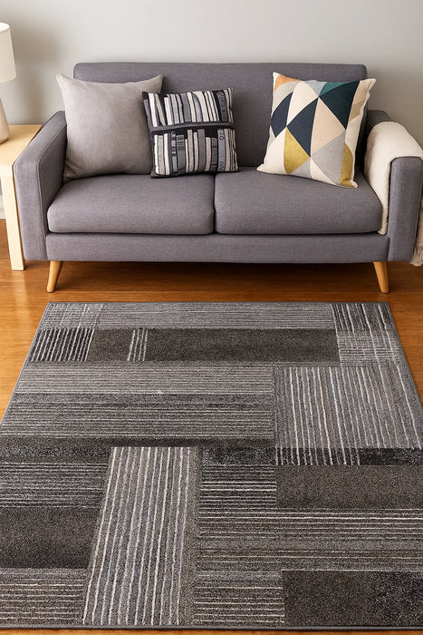 Traversa covor modern gri maro cu model geometric pentru living si hol design elegant contemporan