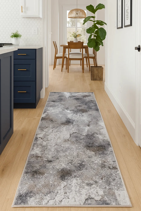 Traversa covor modern gri maro pentru hol lung design abstract elegant potrivita pentru zone de trecere