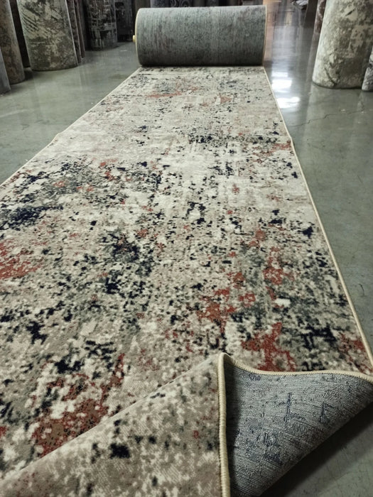 Traversa covor moderna crem cu design abstract pentru hol lung